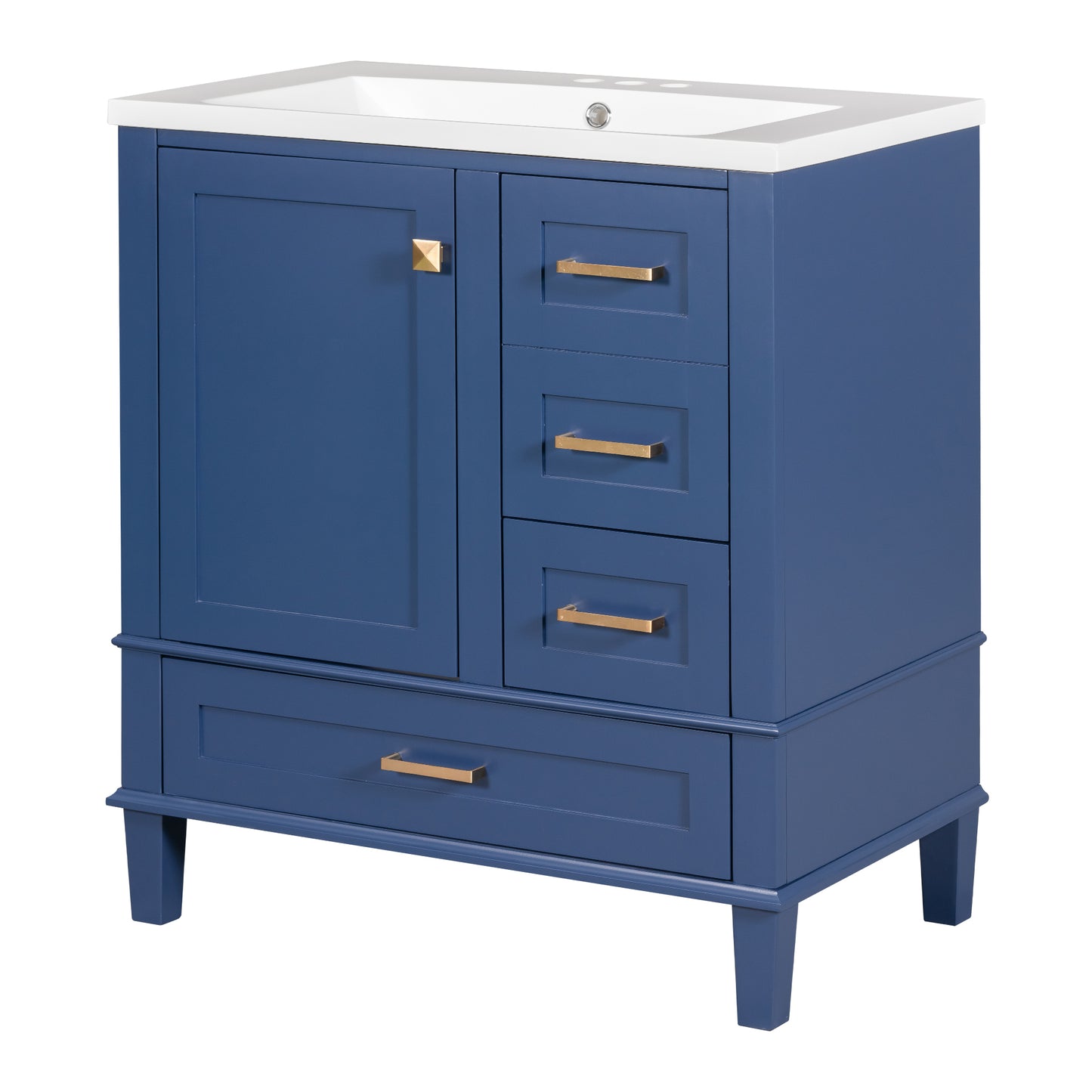 30" Blue Bathroom Vanity with Sink Freestanding Soft Closing Doors and 3 Drawers