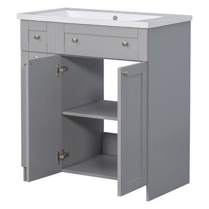 30" Grey Bathroom Vanity with Single Sink Freestanding Combo Cabinet