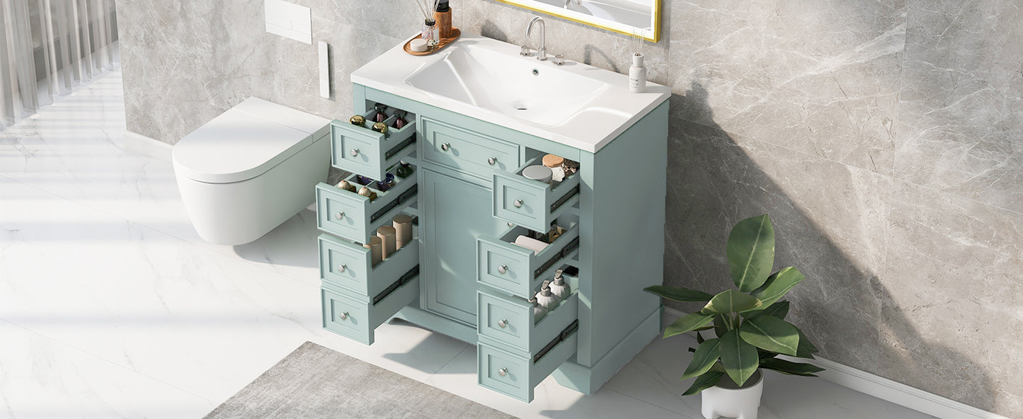 36" Green Bathroom Vanity with Sink Combo Freestanding