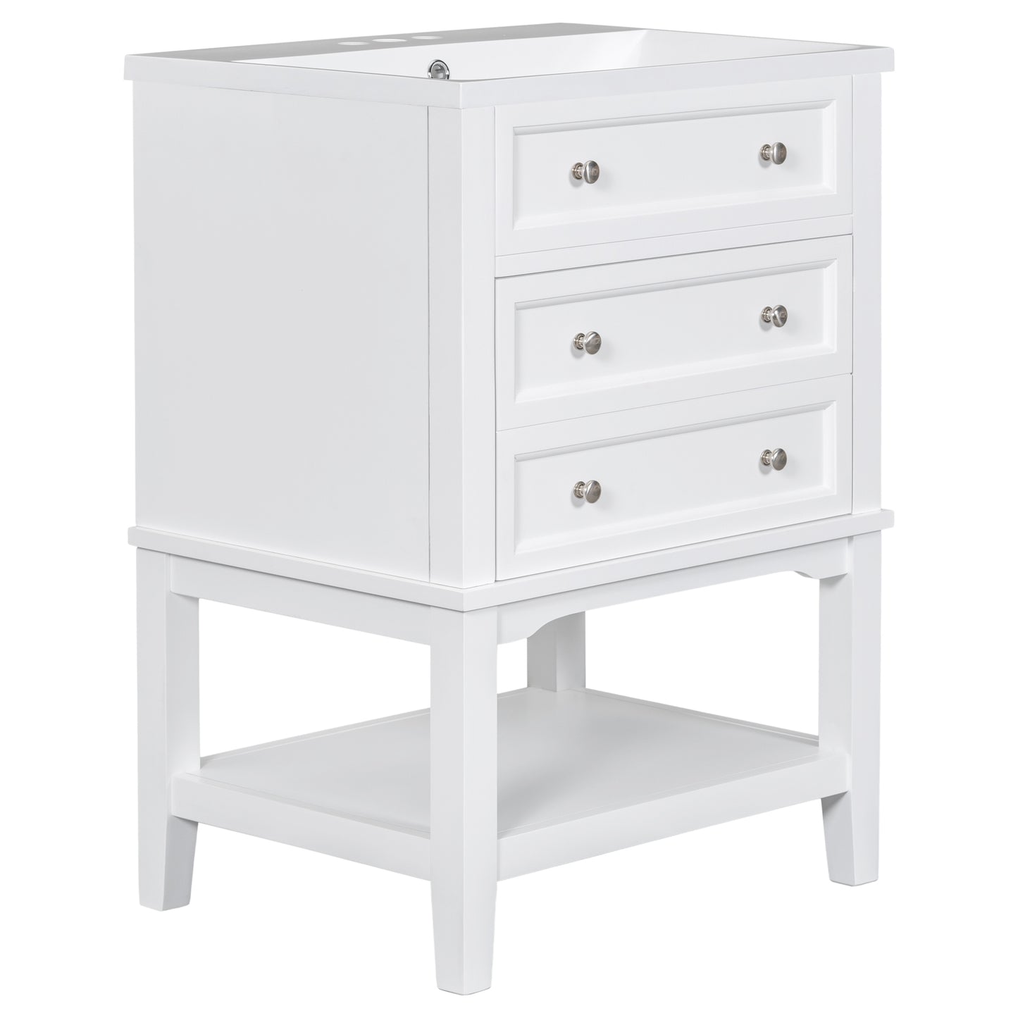 24" White Bathroom Vanity with Single Sink Free-standing Drawer and Open Shelf