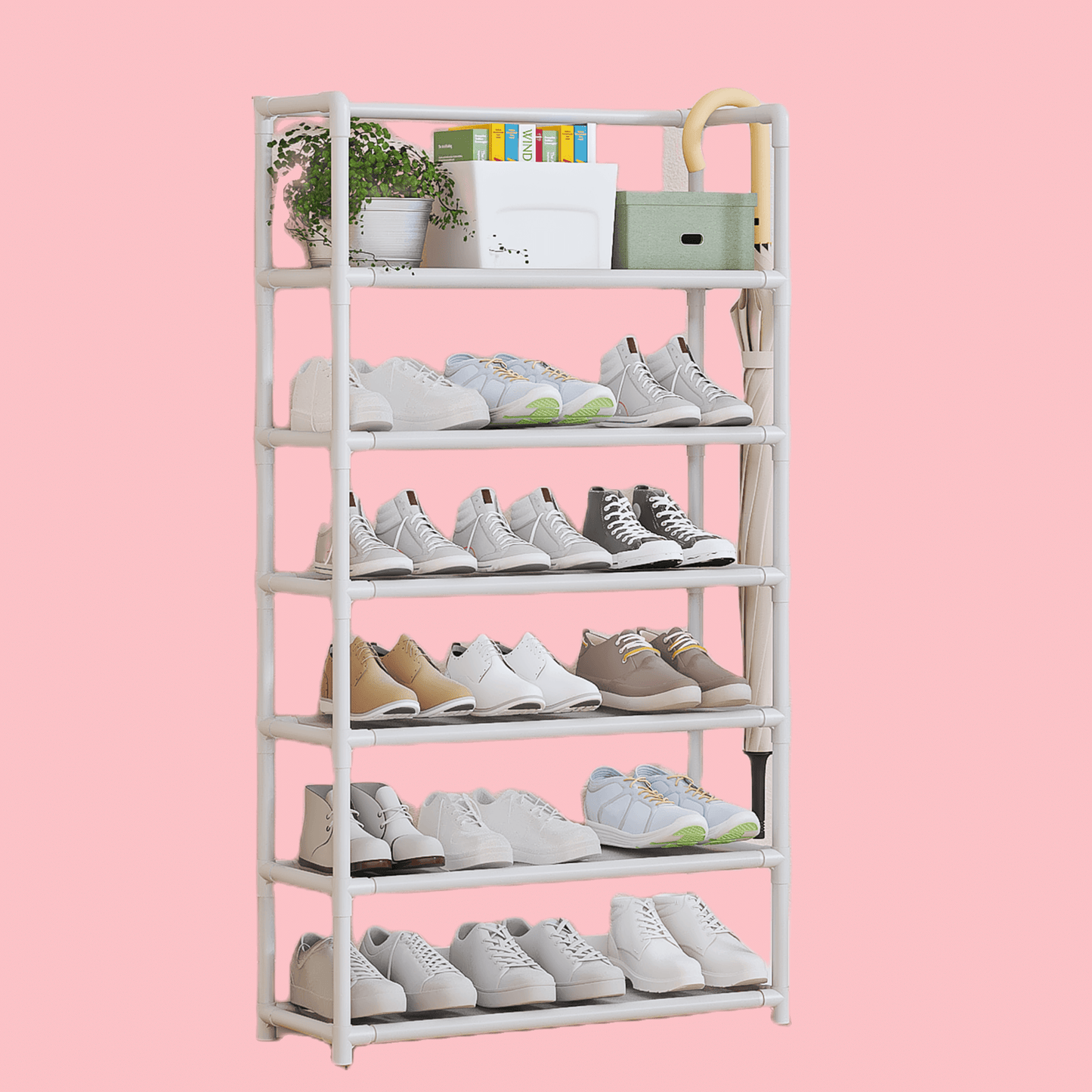 VENETIO 1pc, 6-Tier Large Capacity Shoe Rack For More Than 20 Pairs Shoe, With Topper Storage Shelf, Plastic Shoe Rack For Living Room Entrance Dormitory, Space Saving Organizer ➡ SO-00014