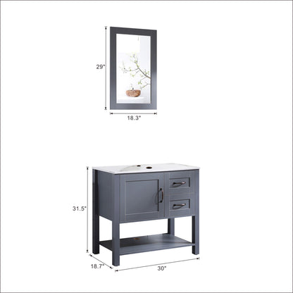 30" Grey Bathroom Vanity with Mirror and Top Only