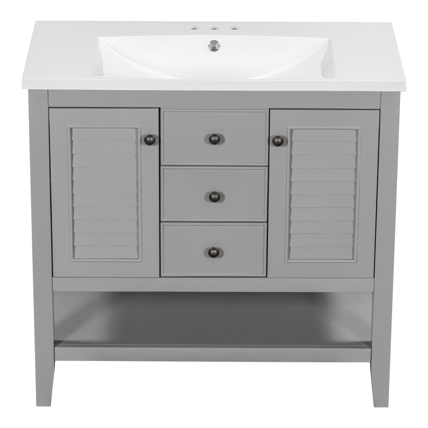 36" Grey Bathroom Vanity with Ceramic Basin Freestanding