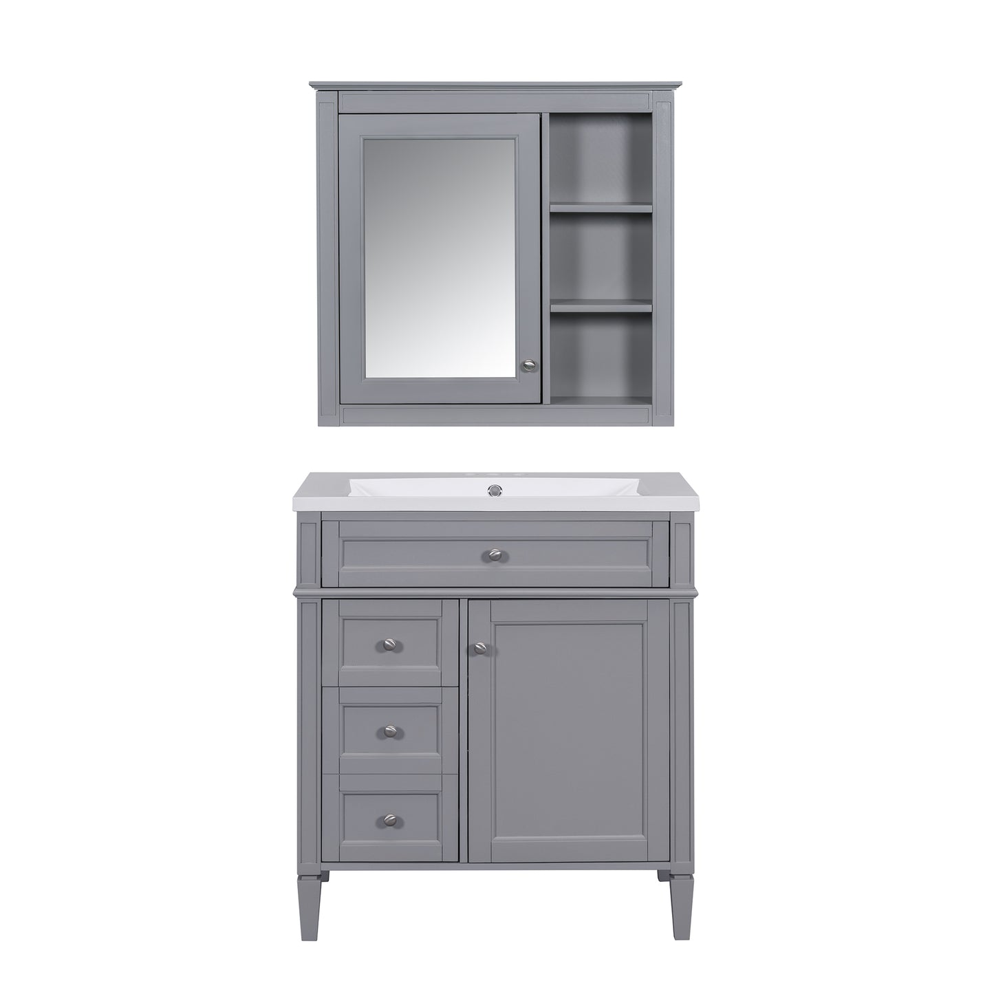 30" Modern Bathroom Vanity with Top Sink Freestanding 2 Drawers and Tip-out Drawer