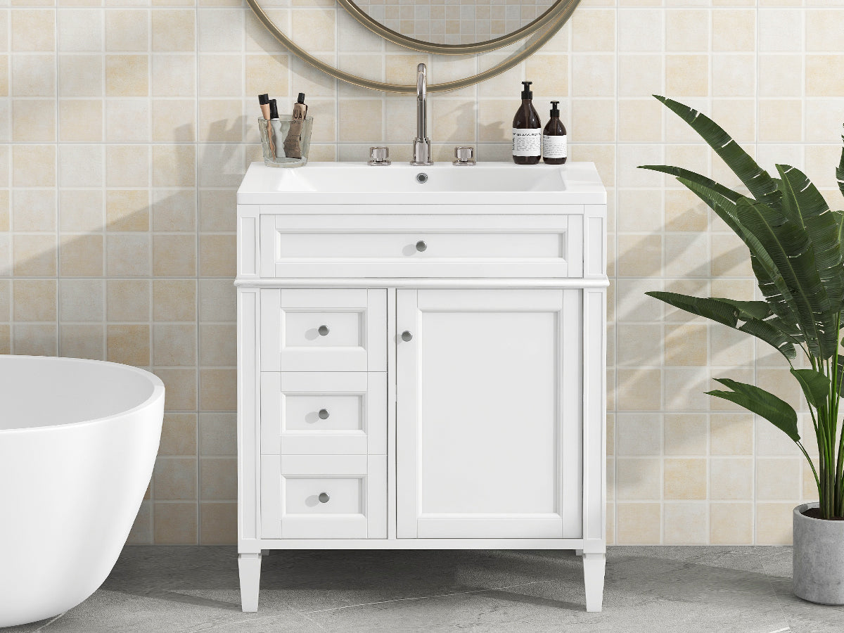 30" Modern Bathroom Vanity with Top Sink Freestanding 2 Drawers and Tip-out Drawer