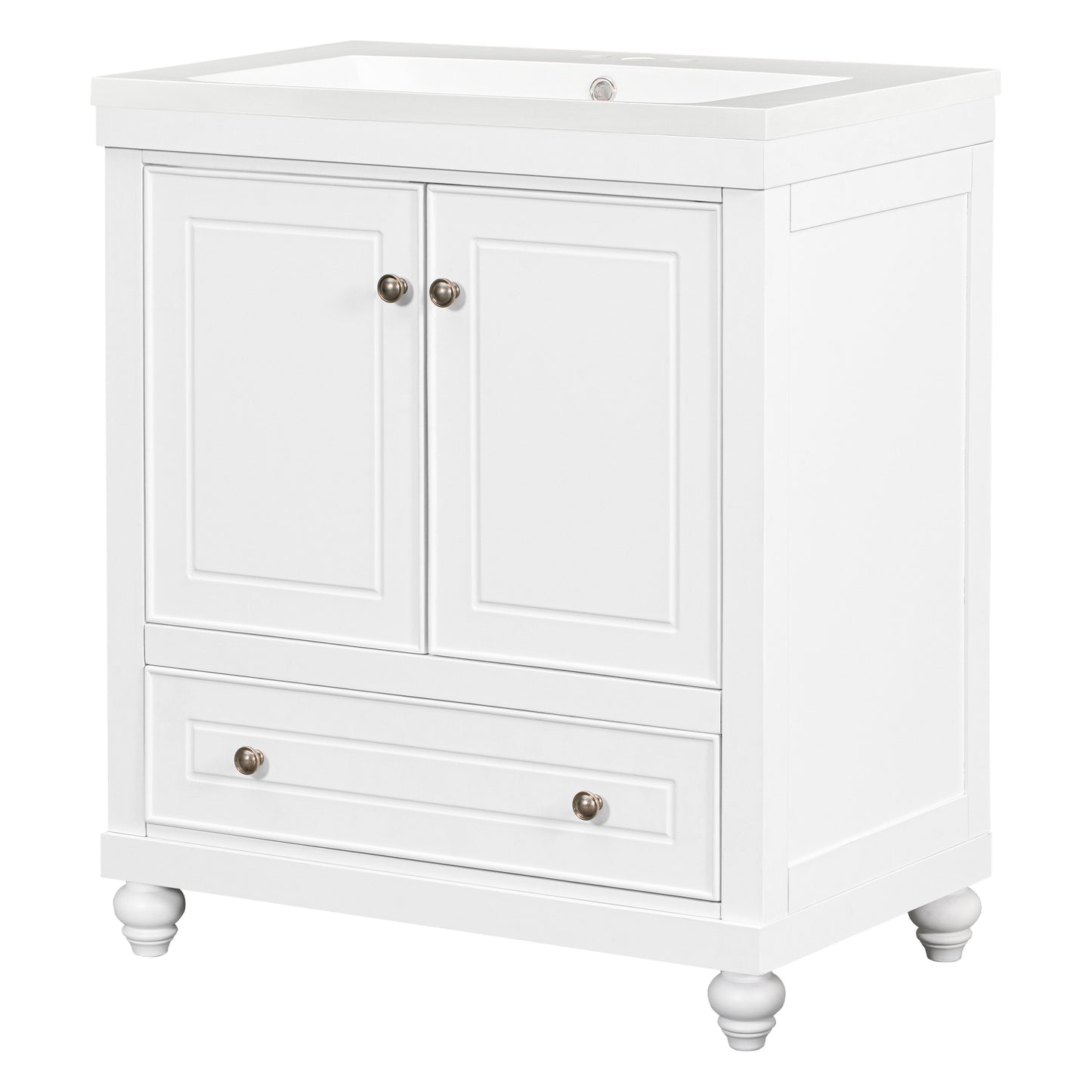 30" White Bathroom Vanity with Sink Freestanding Doors and Drawer