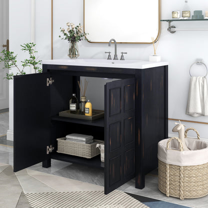 36" Retro Espresso Bathroom Vanity with Sink Combo Freestanding