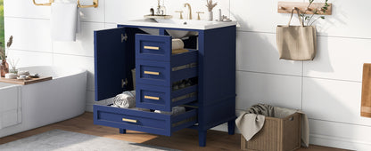 30" Blue Bathroom Vanity with Sink Freestanding Soft Closing Doors and 3 Drawers