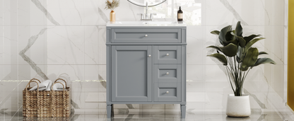 30" Modern Bathroom Vanity with Top Sink Freestanding 2 Drawers and Tip-out Drawer