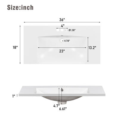 36" White Bathroom Vanity with Sink Top Combo Freestanding