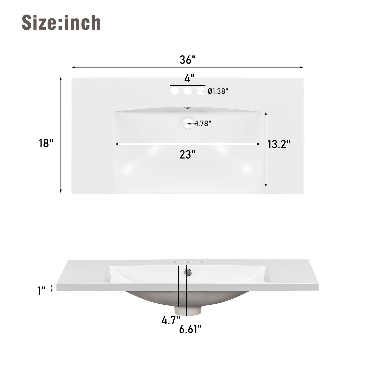 36" White Modern Bathroom Vanity with USB Freestanding