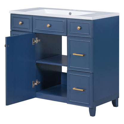 36" Navy Blue Bathroom Vanity with Sink Top Combo Freestanding