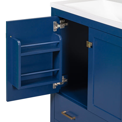 30" Blue Bathroom Vanity with Single Sink Freestanding Undermount Sink