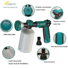 Load image into Gallery viewer, VENETIO Even Fertilizer Garden Feeder Pro with 16oz/500ml Solution Bottle, Ideal for Plant Watering, Outdoor Cleaning, Pet Shower &amp; Car Washing, Fertilizer Sprayer Nozzle for Patio, Lawn &amp; Yard