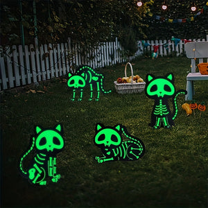 VENETIO 4pcs Fluorescent Black Cat Yard Signs - Spooktacular Halloween Decorations with Colorful Patterns & Stakes for Outdoor Halloween Decoration ➡ OD-00001