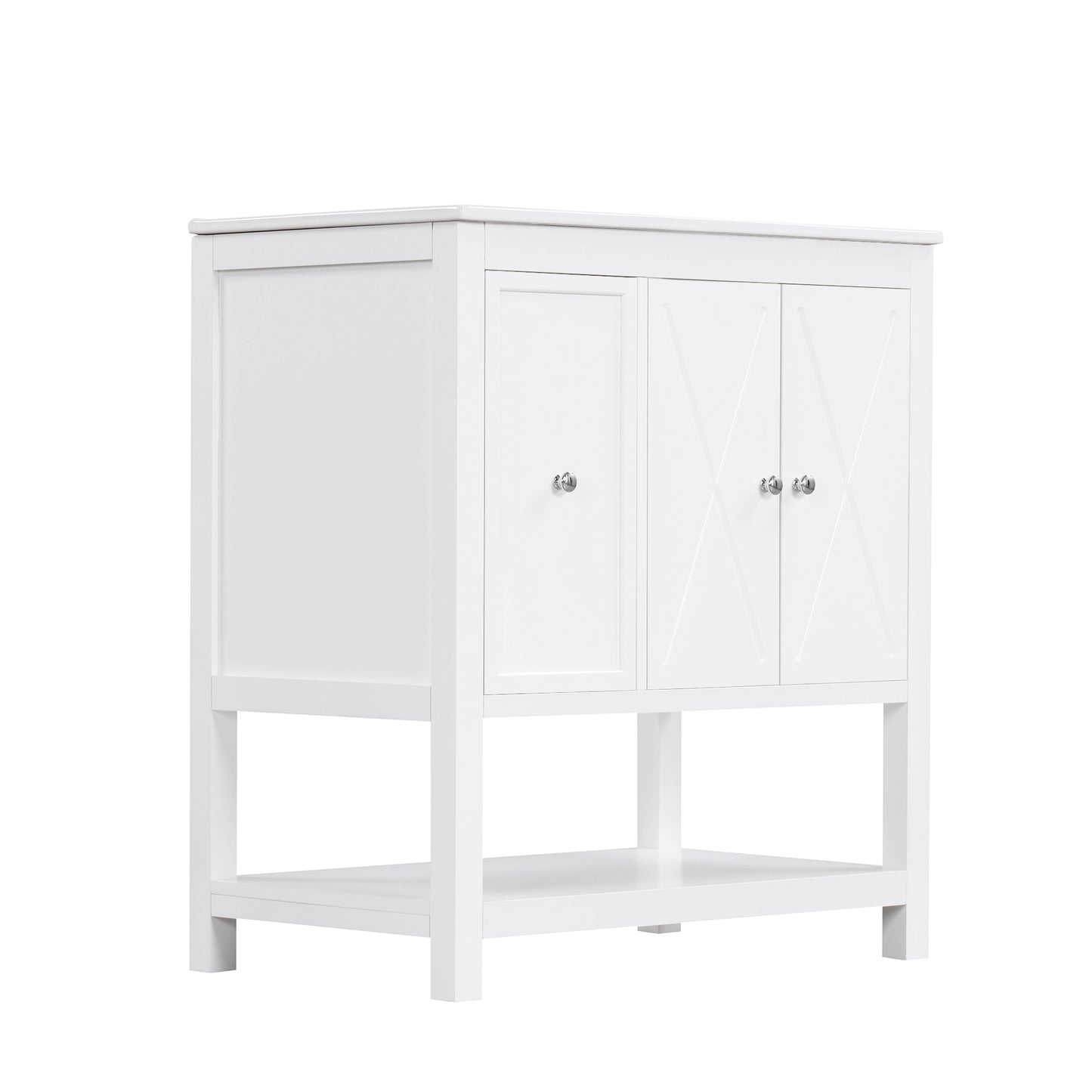 30" White Bathroom Vanity with Sink Top Freestanding Two Doors One Drawer