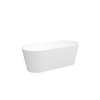 67" Glossy White Minimalist Acrylic Freestanding Bathtub with Brushed Nickel Drain