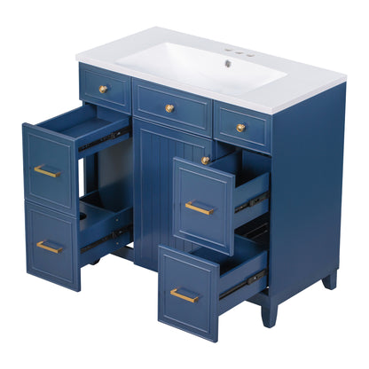 36" Navy Blue Bathroom Vanity with Sink Top Combo Freestanding