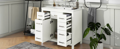 36" White Bathroom Vanity with Multifunctional Storage Space Freestanding