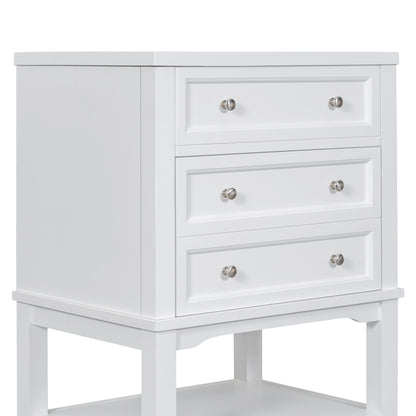 24" White Bathroom Vanity with Single Sink Free-standing Drawer and Open Shelf