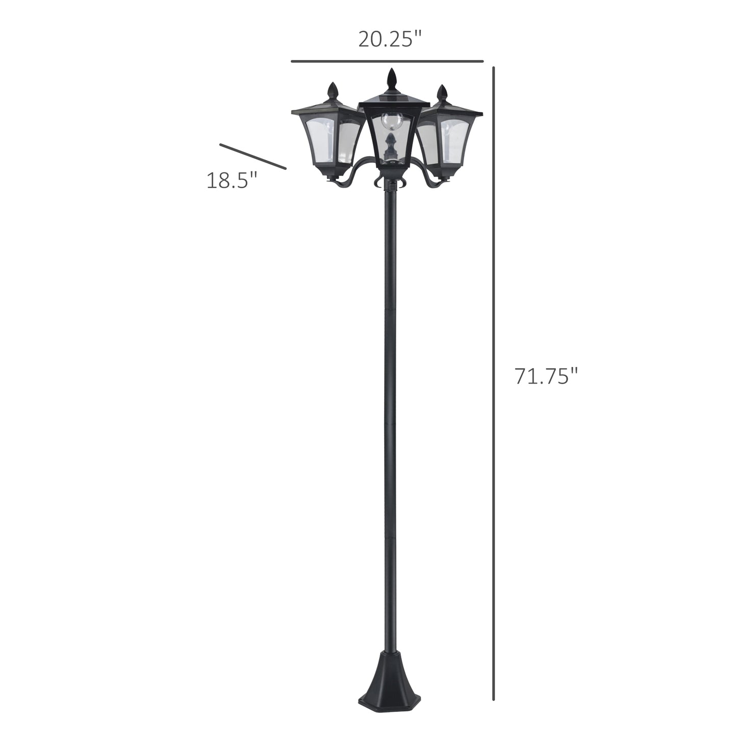 72" Solar Lamp Post Triple-Head Street Light