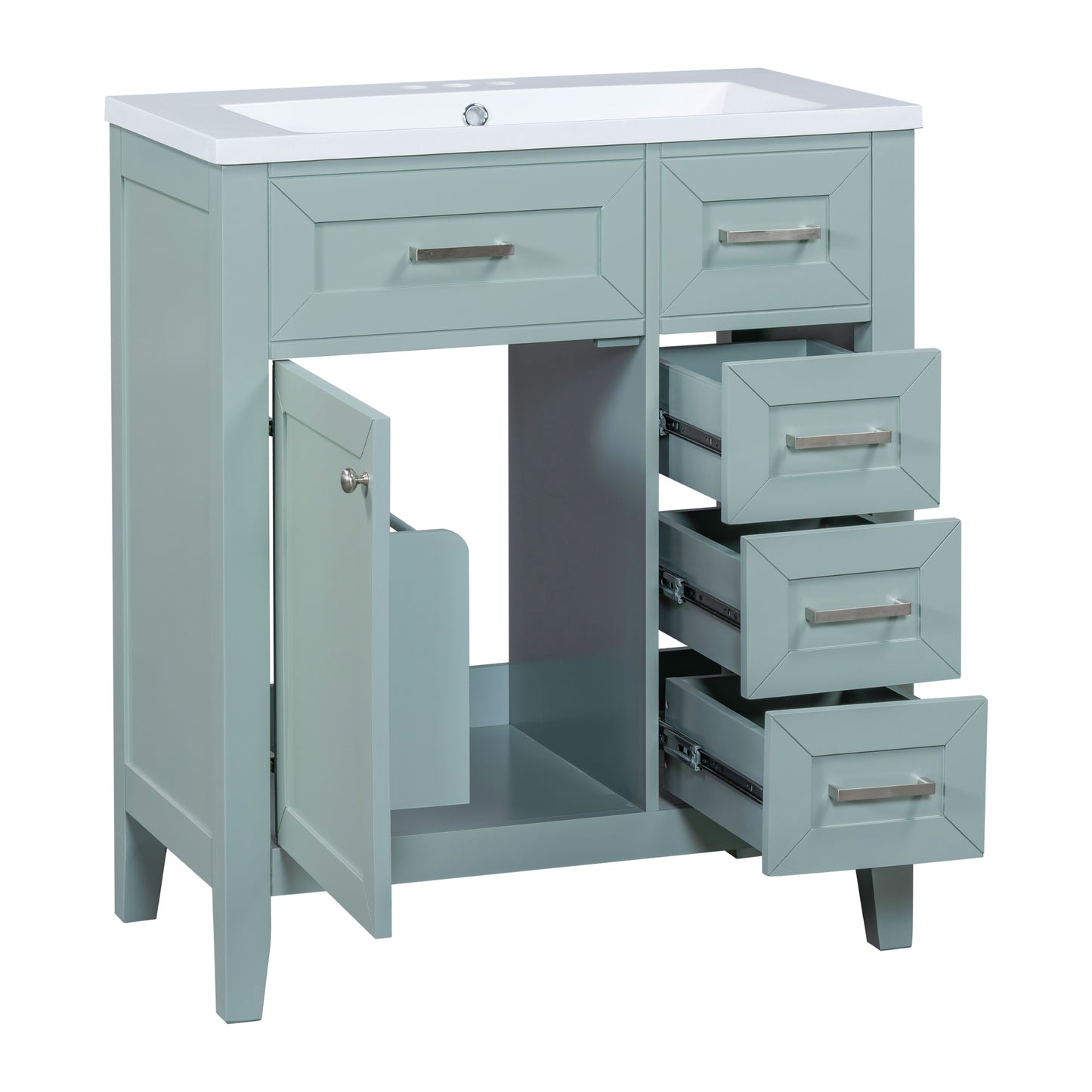 30" Green Bathroom Vanity with Sink Freestanding Drawers Solid Frame