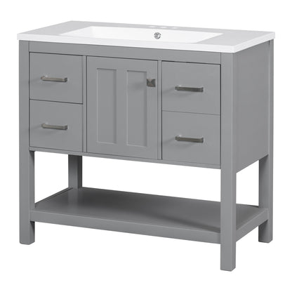 36" Grey Modern Bathroom Vanity with USB Freestanding