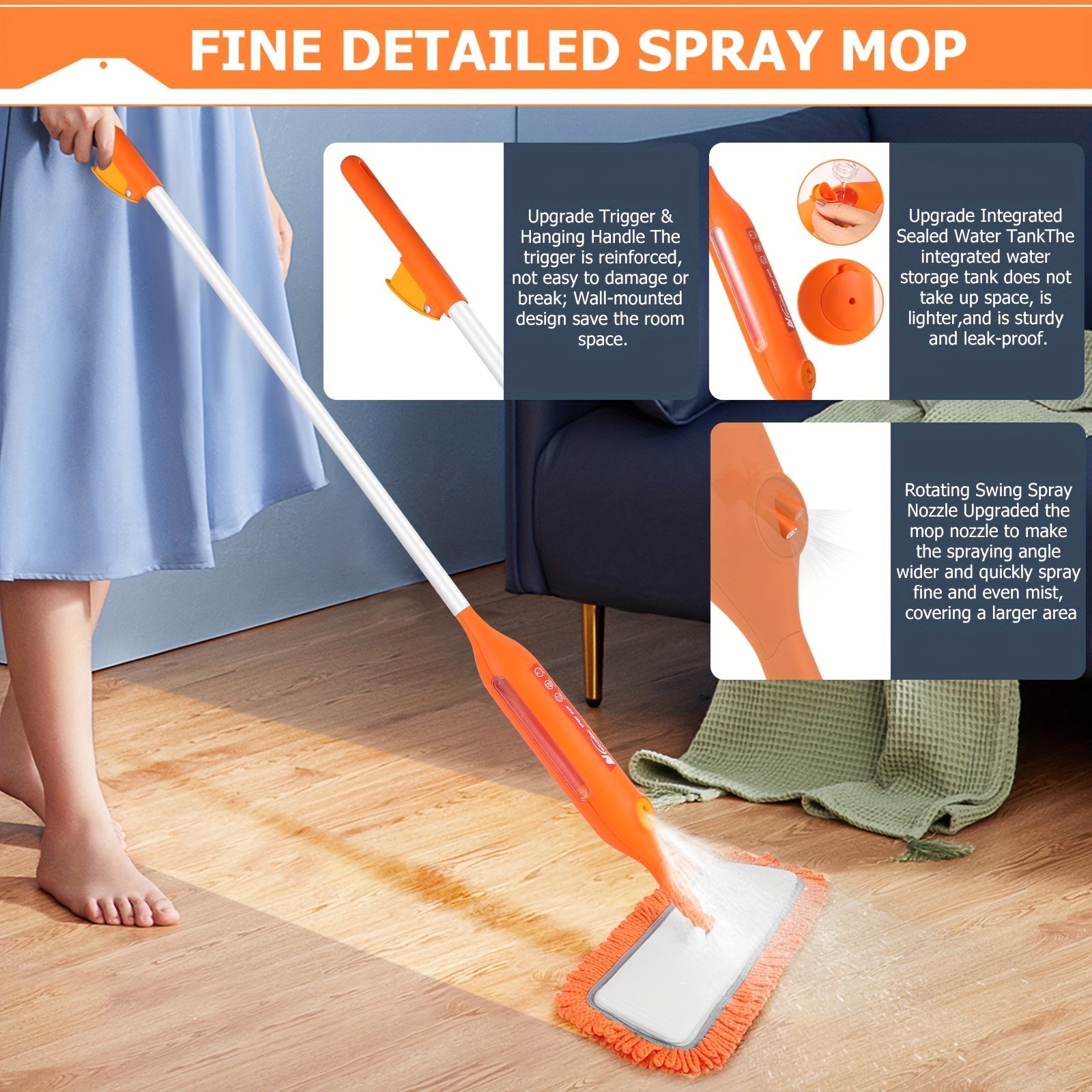 VENETIO 1set, 360° Spin Dry Microfiber Spray Mop with Reusable Washable Mop Pads for Cleaning Kitchen, Wood, Tile, Vinyl, and Ceramic Floors ➡ CS-00010
