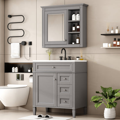 30" Modern Bathroom Vanity with Top Sink Freestanding 2 Drawers and Tip-out Drawer