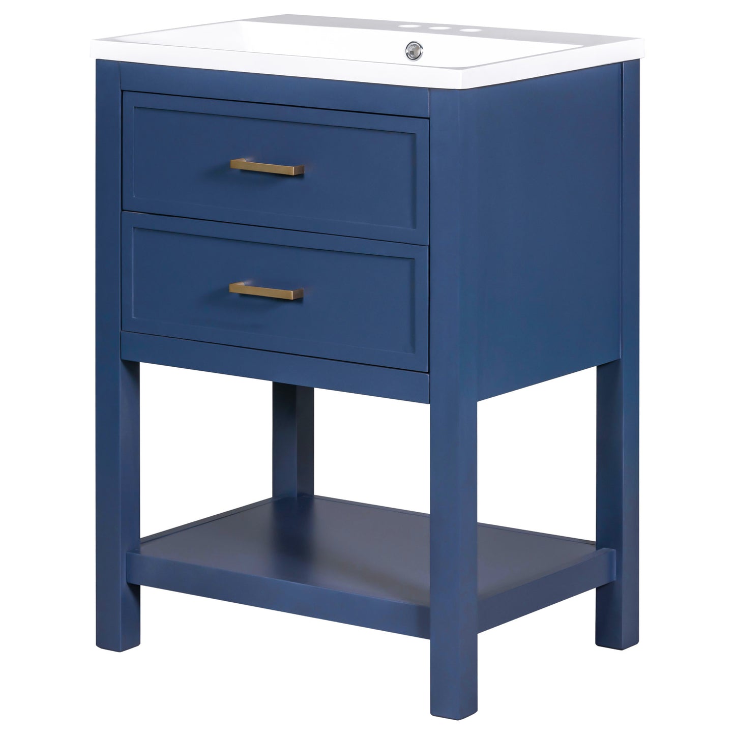 24" Blue Modern Bathroom Vanity with Top Sink Standing 2 Drawers