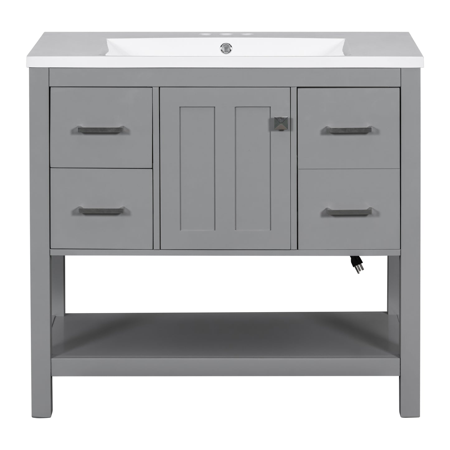 36" Grey Modern Bathroom Vanity with USB Freestanding