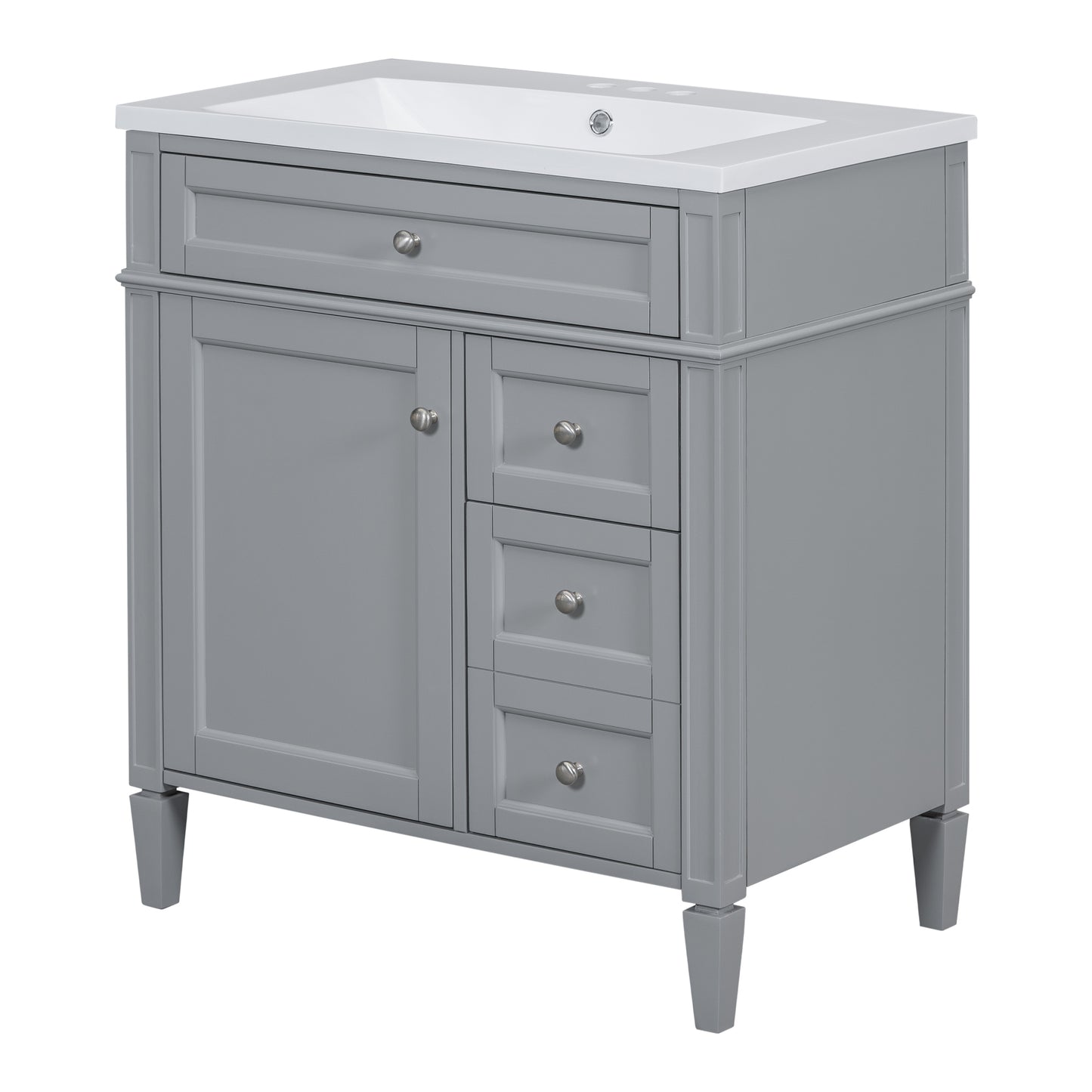 30" Modern Bathroom Vanity with Top Sink Freestanding 2 Drawers and Tip-out Drawer