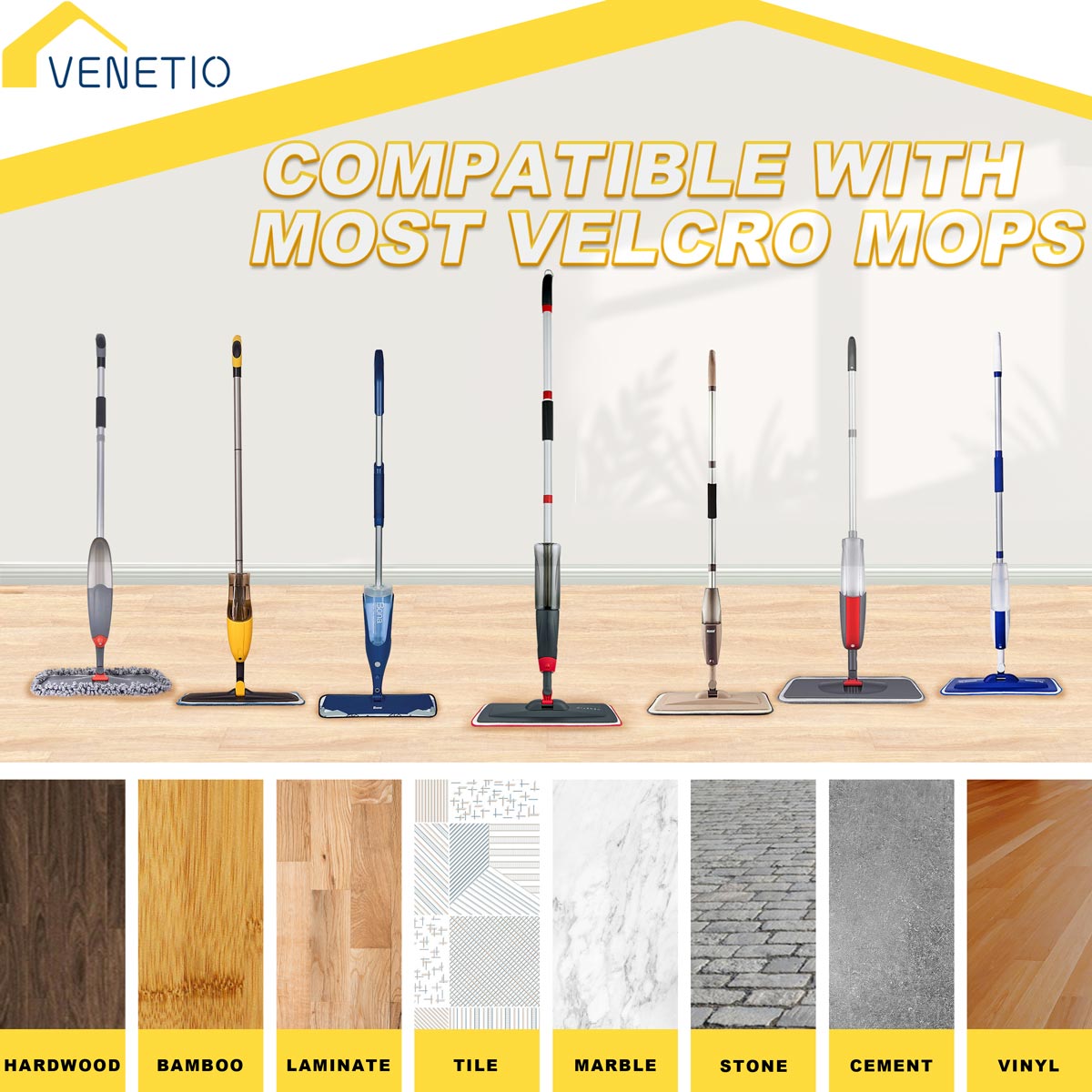 VENETIO ProSweep / Premium Microfiber Spray Mop Refills - 16.3 Inch Replacement Cleaning Mop Pads, Pack of 4