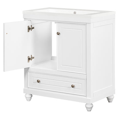 30" White Bathroom Vanity with Sink Freestanding Doors and Drawer