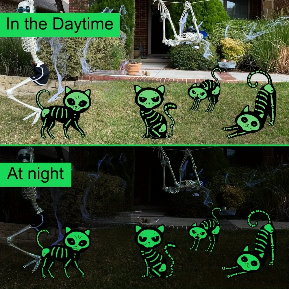 VENETIO 4pcs Spooktacular Halloween Decorations - Fluorescent Black Cat Yard Signs with Colorful Patterns & Stakes for Outdoor Decoration! ➡ OD-00001