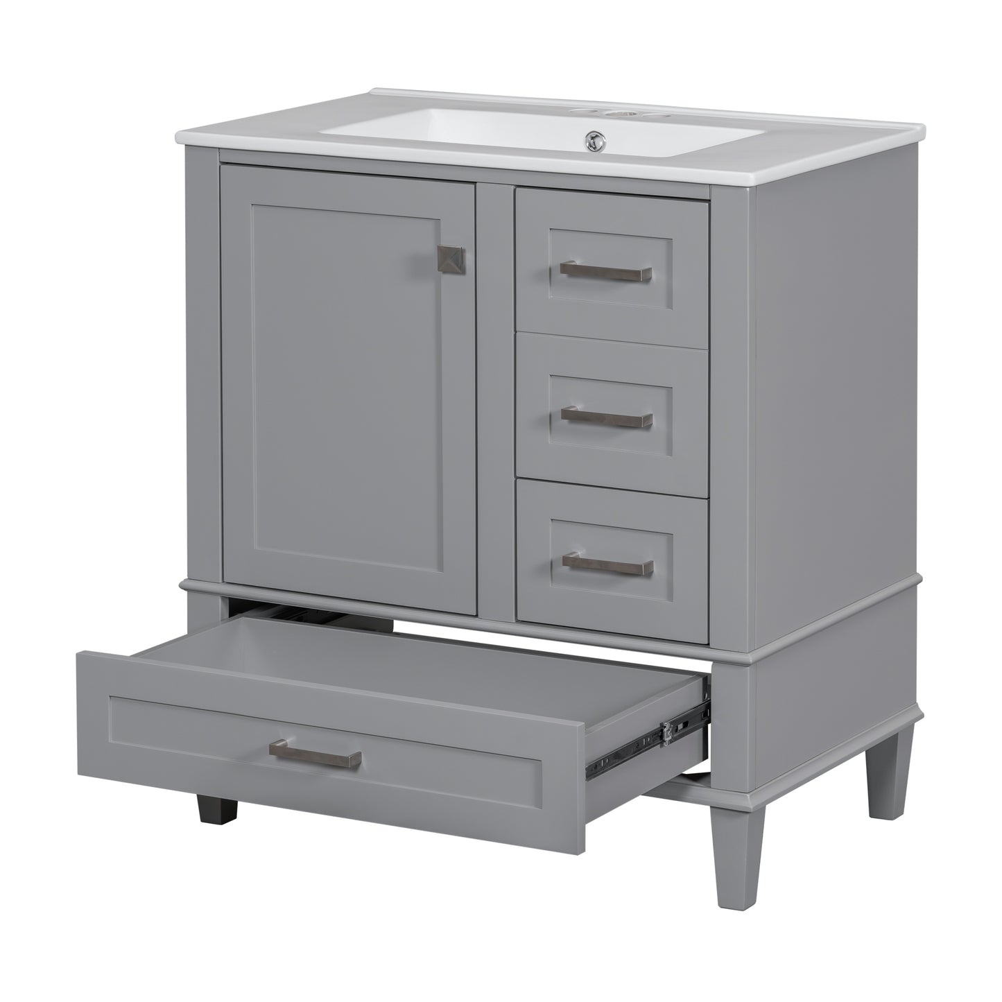 30" Grey Bathroom Vanity with Sink Freestanding Soft Closing Doors and 3 Drawers