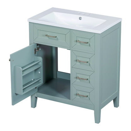 30" Green Bathroom Vanity with Sink Freestanding Drawers Solid Frame