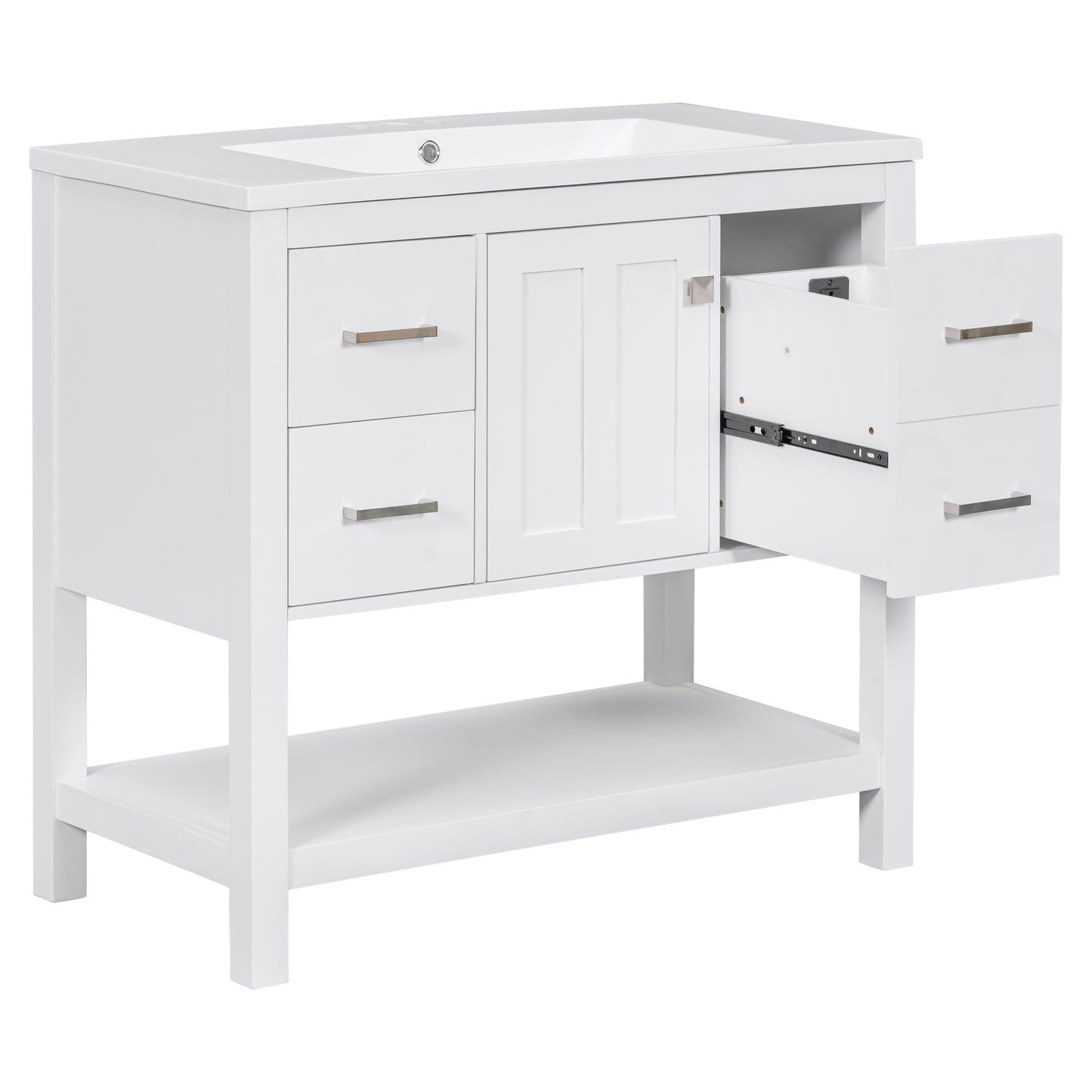 36" White Modern Bathroom Vanity with USB Freestanding