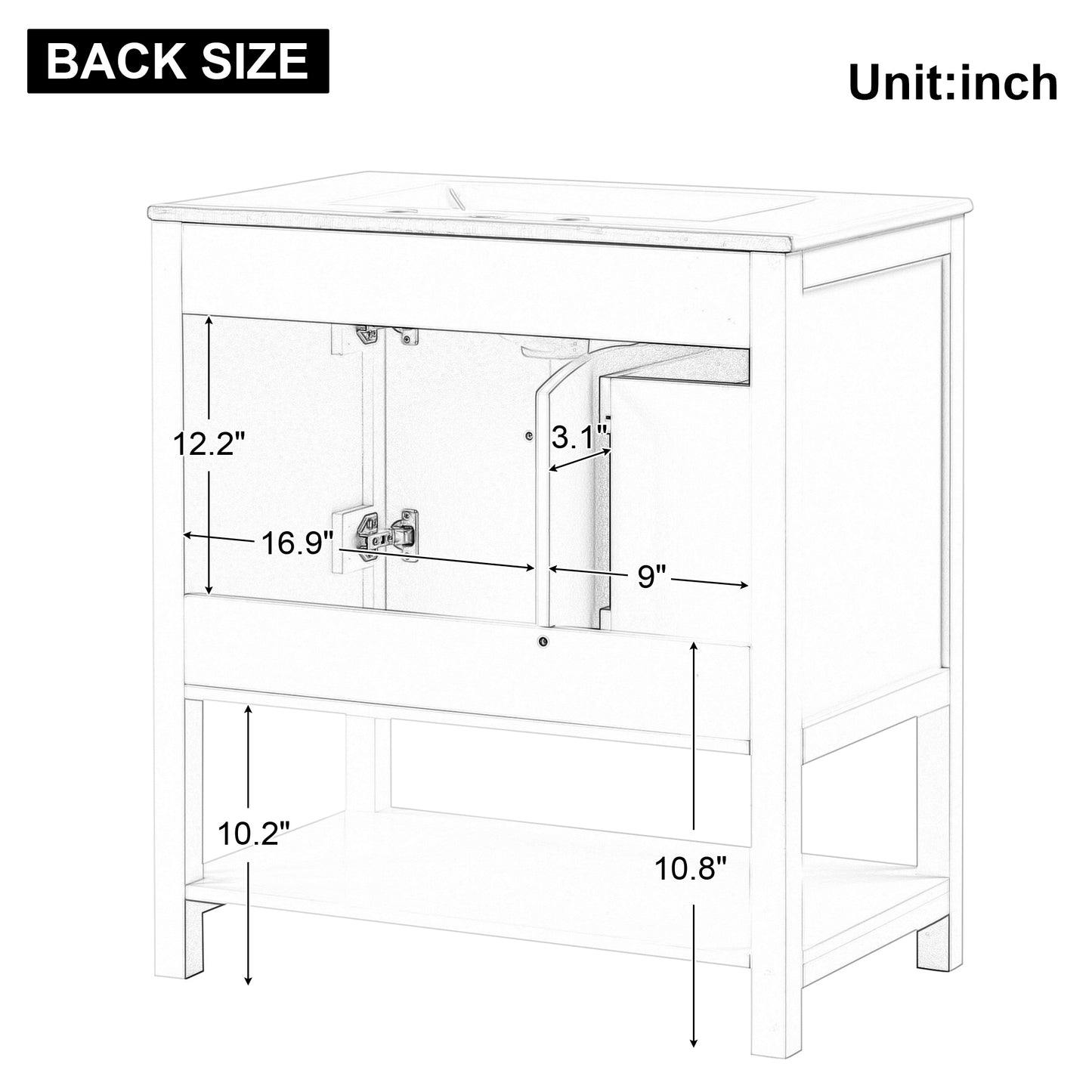 30" White Bathroom Vanity with Sink Top Freestanding Two Doors One Drawer