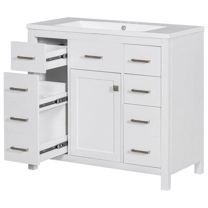 36" White Bathroom Vanity with Multifunctional Storage Space Freestanding