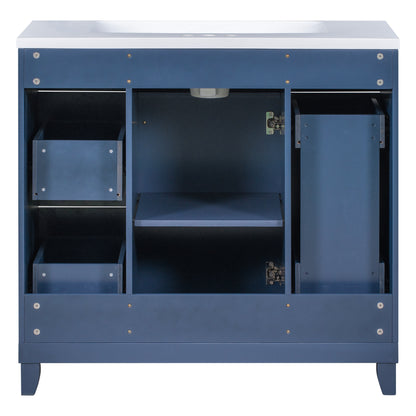 36" Navy Blue Bathroom Vanity with Sink Top Combo Freestanding