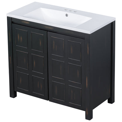 36" Retro Espresso Bathroom Vanity with Sink Combo Freestanding