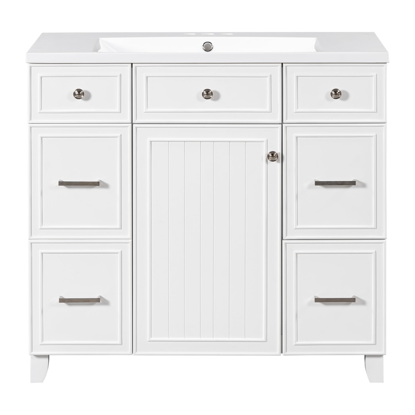 36" White Bathroom Vanity with Sink Top Combo Freestanding