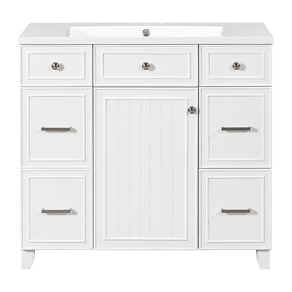 36" White Bathroom Vanity with Sink Top Combo Freestanding