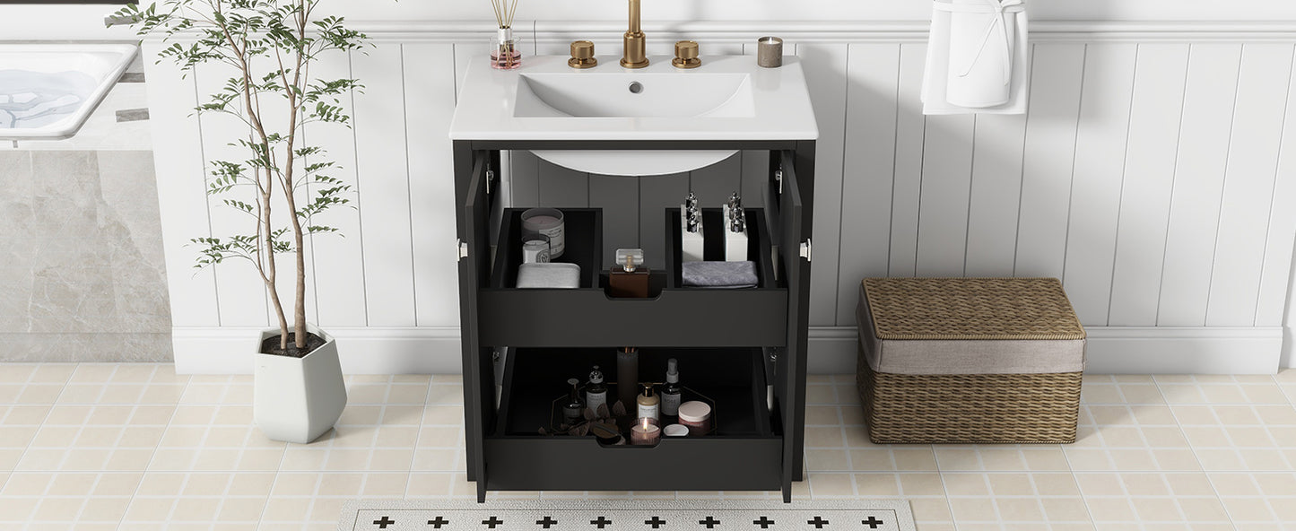 30" Freestanding Bathroom Vanity Combo with Ceramic Sink Shaker Style