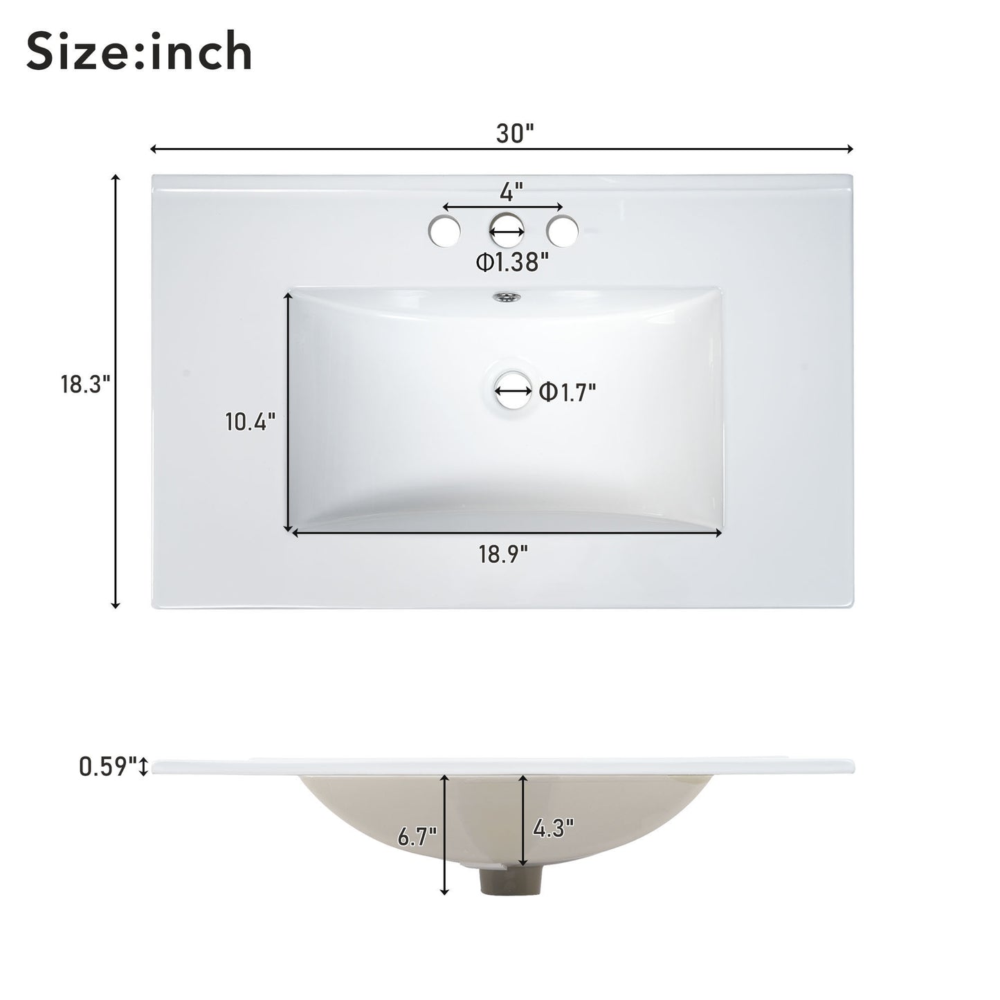 30" White Bathroom Vanity with Single Sink Freestanding Undermount Sink