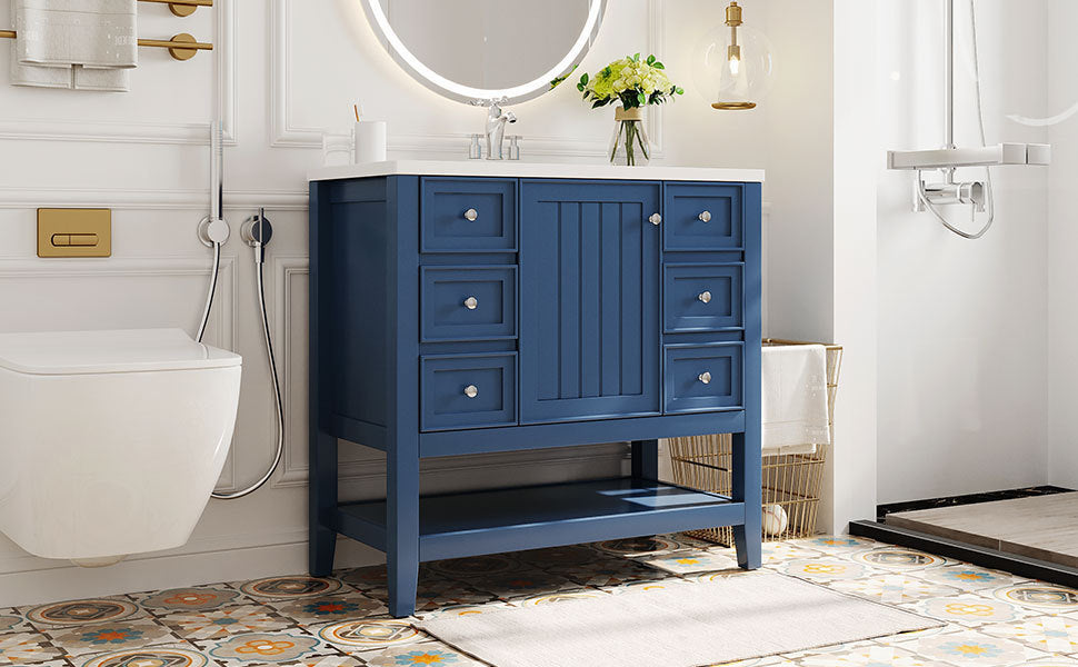 36" Blue Bathroom Vanity with Sink Combo Freestanding