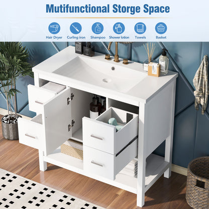 36" White Modern Bathroom Vanity with USB Freestanding