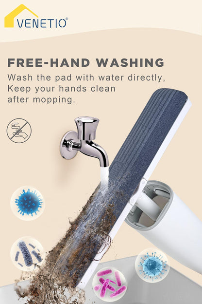VENETIO Roller Sponge Mop for Floor Cleaning with 3 Biodegradable PU Mop Heads