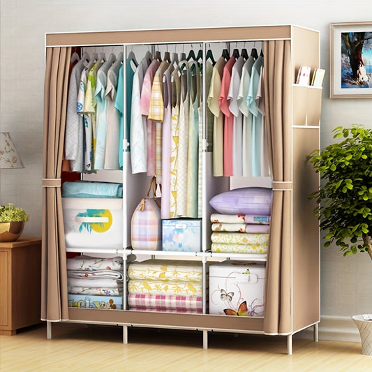 VENETIO 1set 3-column Simple Cloth Wardrobe, Floor Standing Clothes Storage Cabinet, Dustproof Clothes Organizer Cabinet, Reinforced Steel Frame Cloth Wardrobe, Large Capacity Storage Organizer ➡ SO-00012